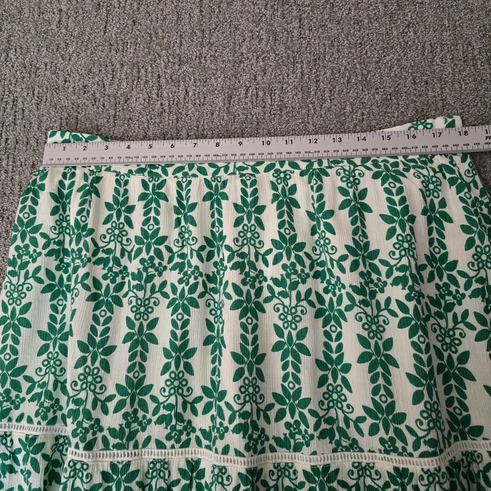 Skies Are Blue Tiered Maxi Skirt Womens‎ XXL Green White Boho Cottagecore
